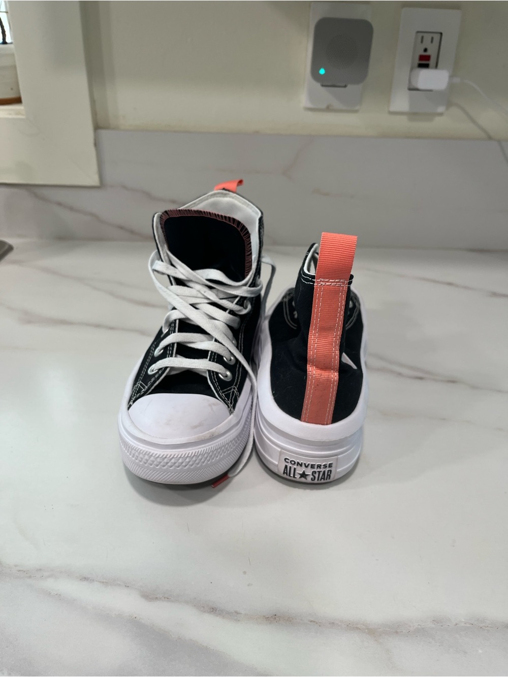 Converse Allstar Black Canvas w/ High-Top Sneakers with Coral Pull Tab